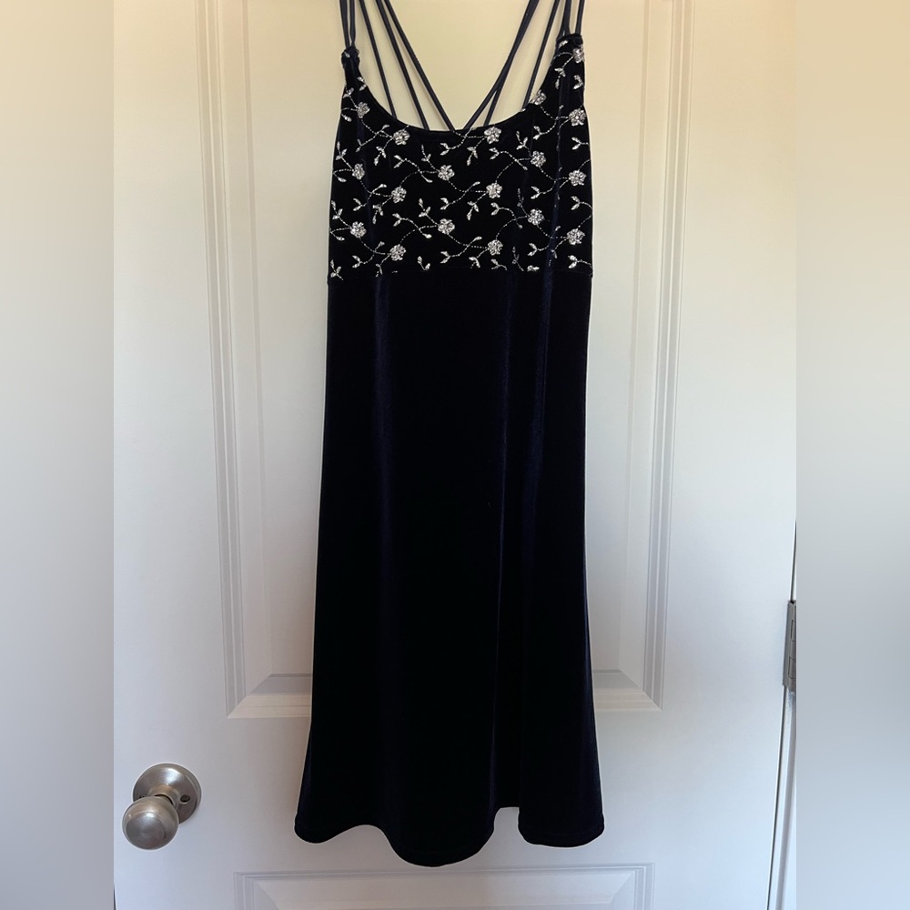 Roberta Bridal Black Mini Dress with White Floral Detail